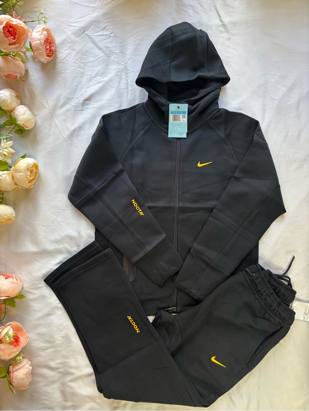 Nike NOCTA Fleece Black Hoodie & Joggers Set with Yellow Swoosh